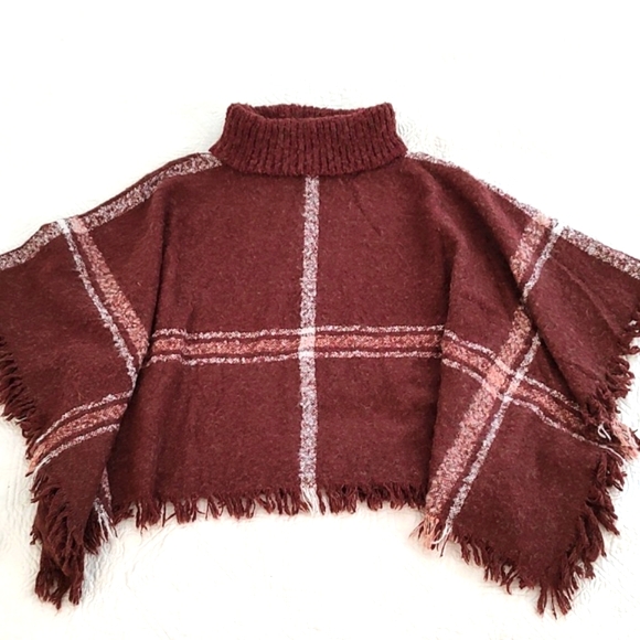 World Market Plaid Knit Cowl Neck Poncho Blanket Cape - Picture 10 of 10